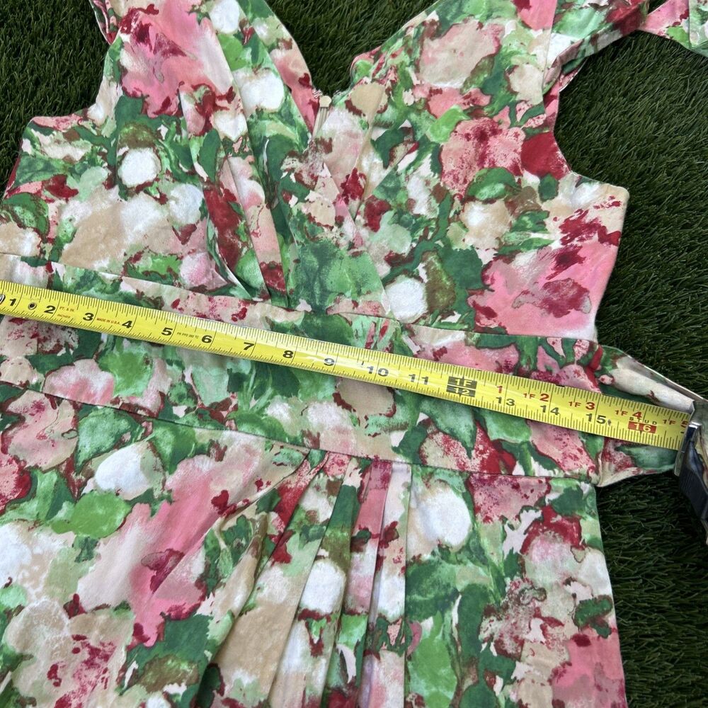 Talbots Sz 10 Dress Empire Waist V Neck Surplice Green Pink Fairy Floral Print - Picture 11 of 13